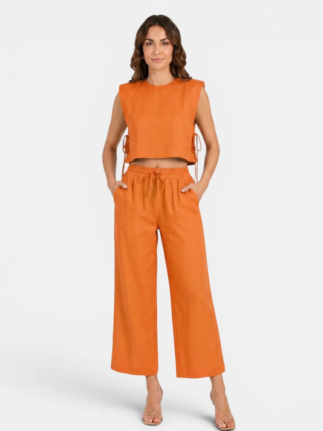 Mareline Linen Blend Crop Top Set