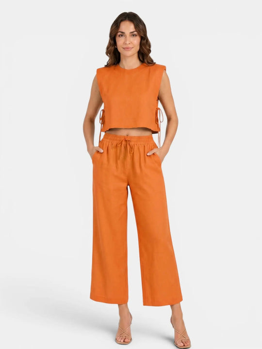 Mareline Linen Blend Crop Top Set
