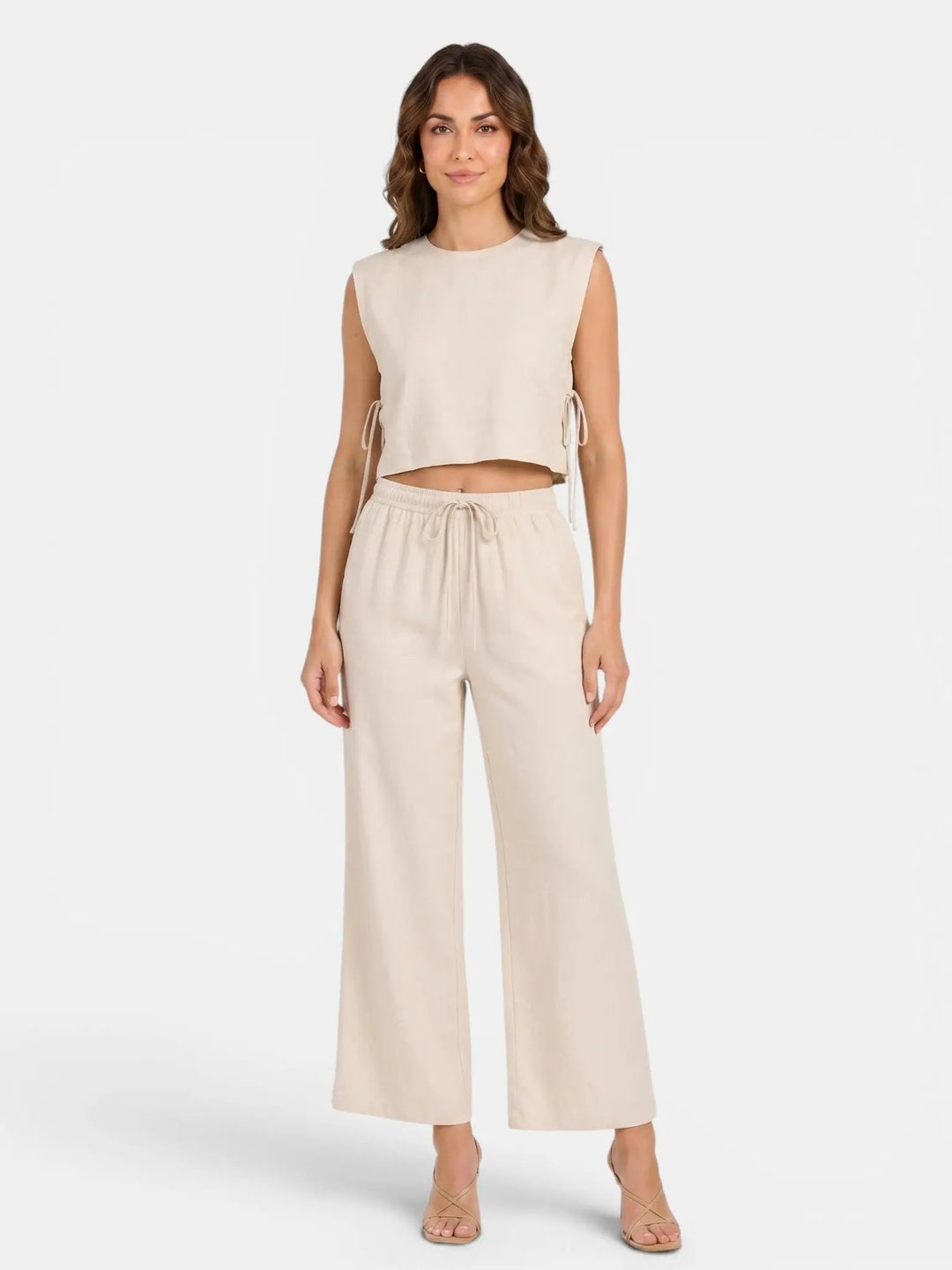 Mareline Linen Blend Crop Top Set