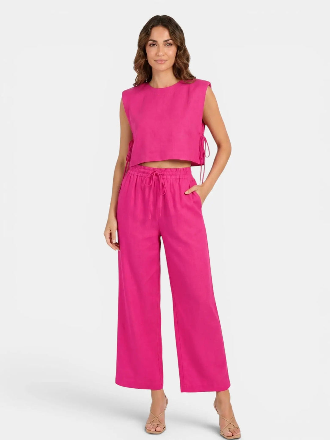 Mareline Linen Blend Crop Top Set