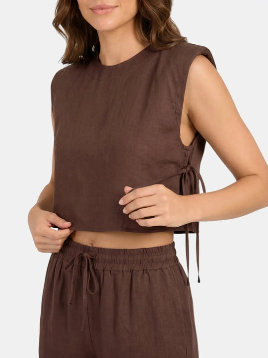 Mareline Linen Blend Crop Top Set