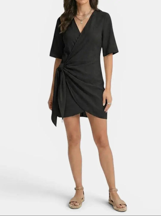 Magnolia Linen Blend Wrap Mini Dress