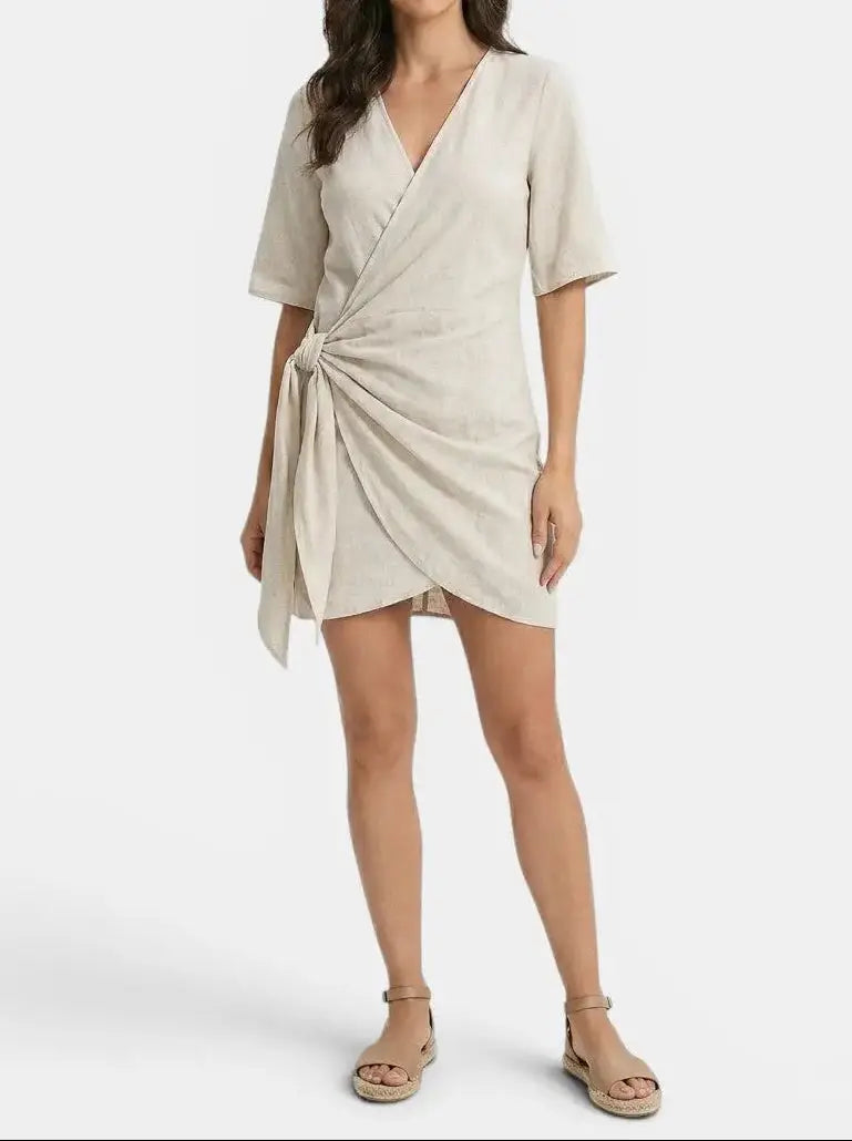 Magnolia Linen Blend Wrap Mini Dress