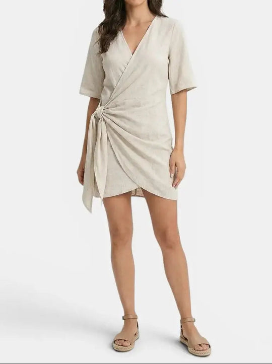 Magnolia Linen Blend Wrap Mini Dress