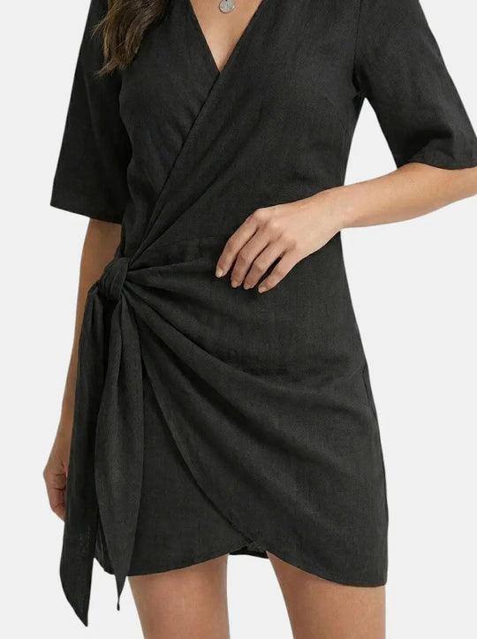 Magnolia Linen Blend Wrap Mini Dress