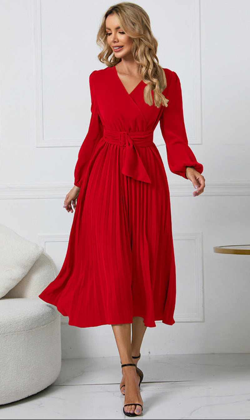Gabriella V-Neck Long Sleeve Midi Dress