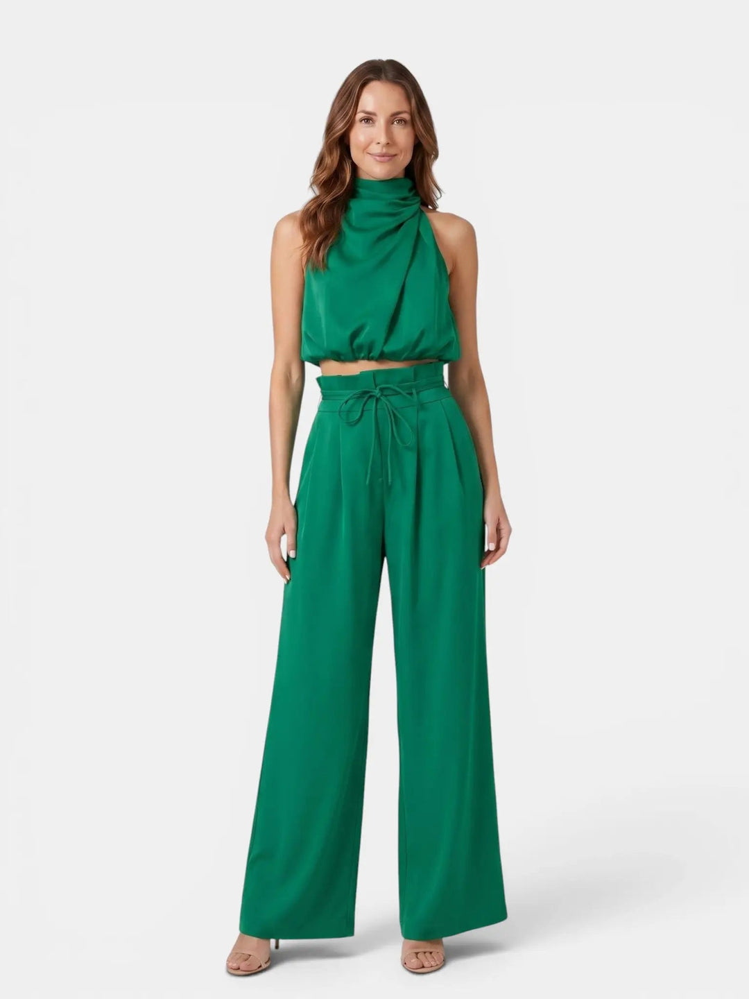Sorelia Cotton Halter Neck Crop Top Set